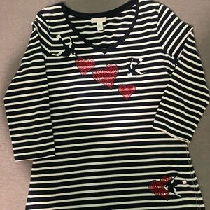 Charter Club Navy and White Striped Top